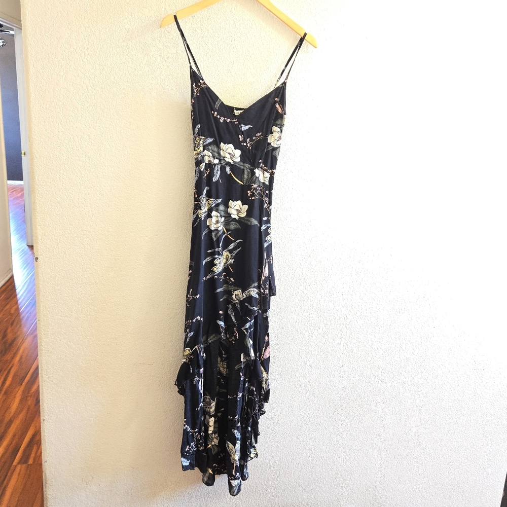 Black Floral Wrap Around Maxi Dress, Short in the front and Long in the back